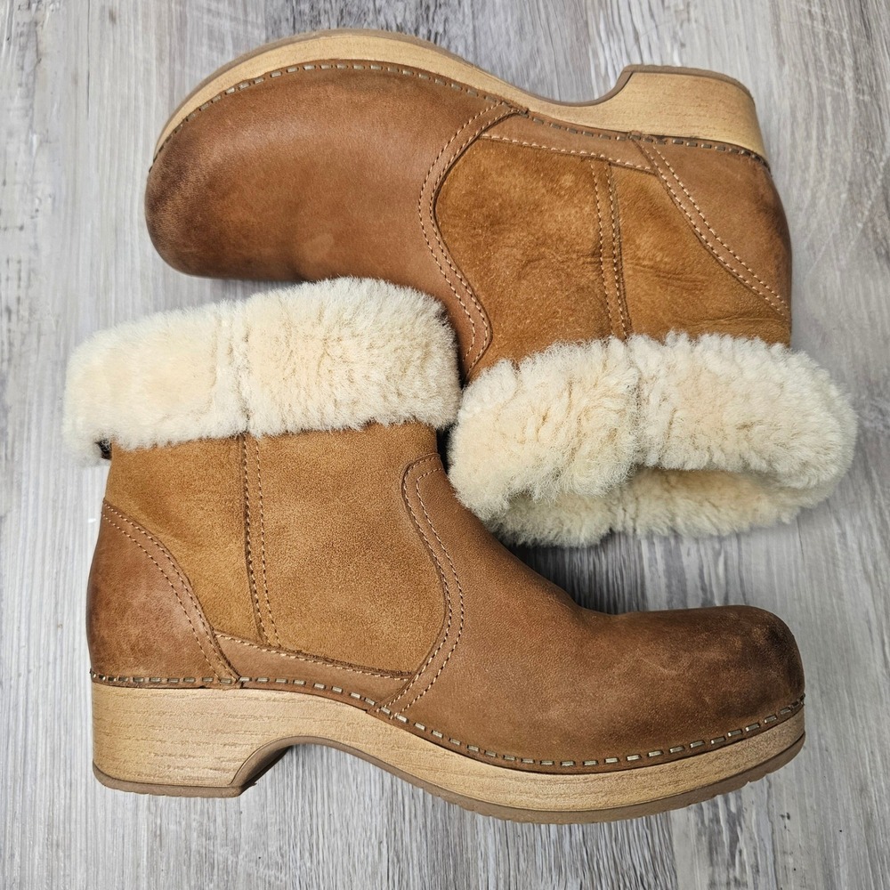 Dansko Bettie Womens Shearling Ankle Booties 37 6.5-7 US Honey Nubuck 9428581600